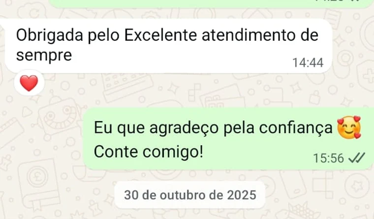 Print real de cliente agradecendo o excelente atendimento