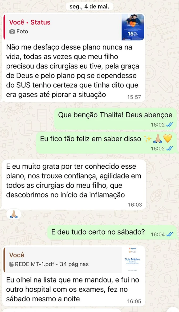 Print real de cliente agradecendo pela confiança, agilidade e apoio no atendimento
